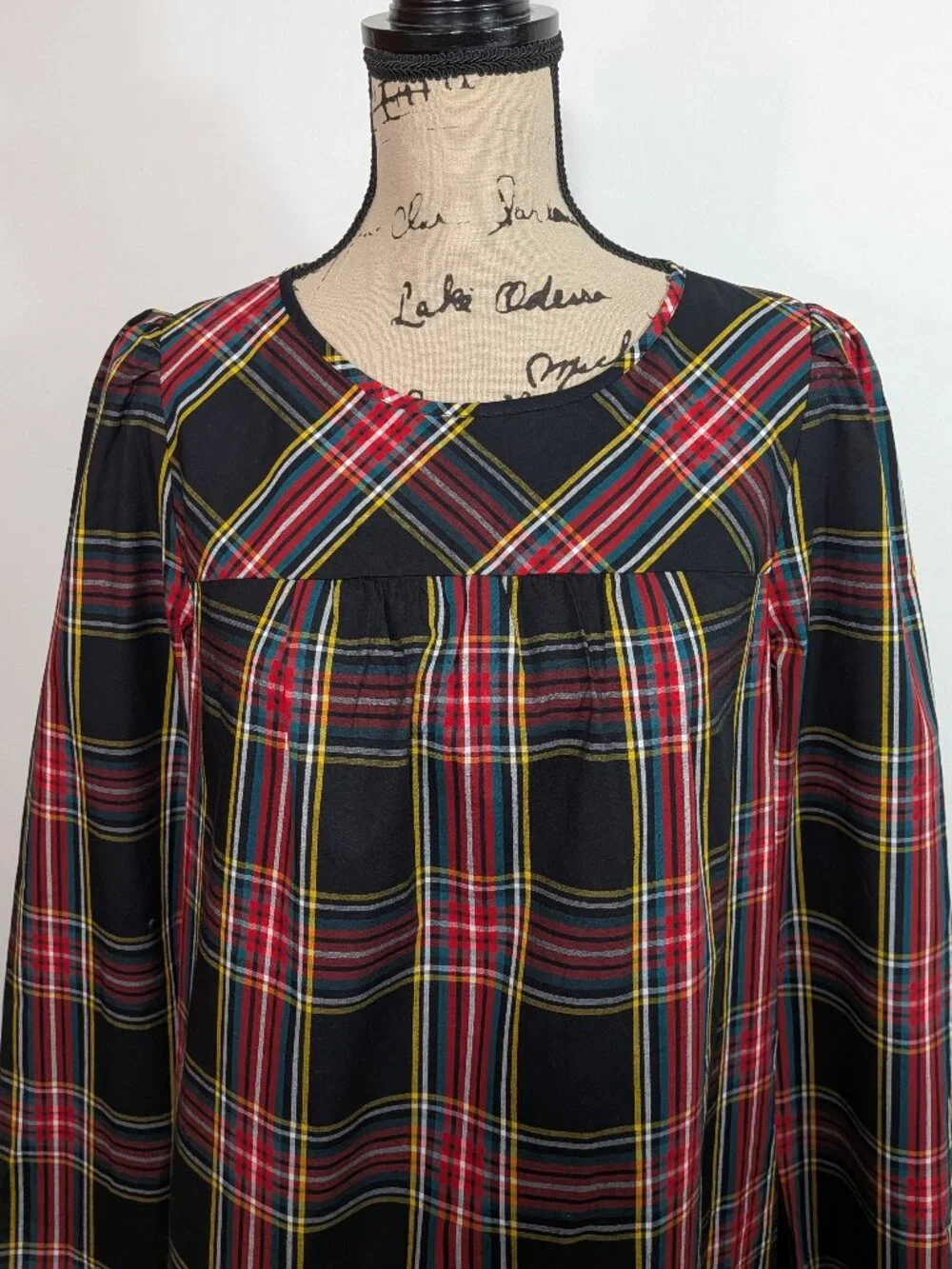 J. Crew Black Plaid Tartan Puff Sleeve Top Long Sleeve Blouse Size Small S